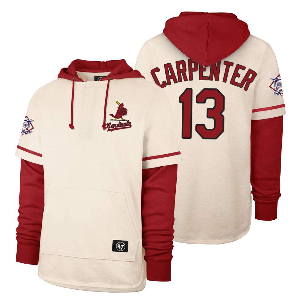 Men St.Louis Cardinals #13 Carpenter Cream 2021 Pullover Hoodie MLB Jersey